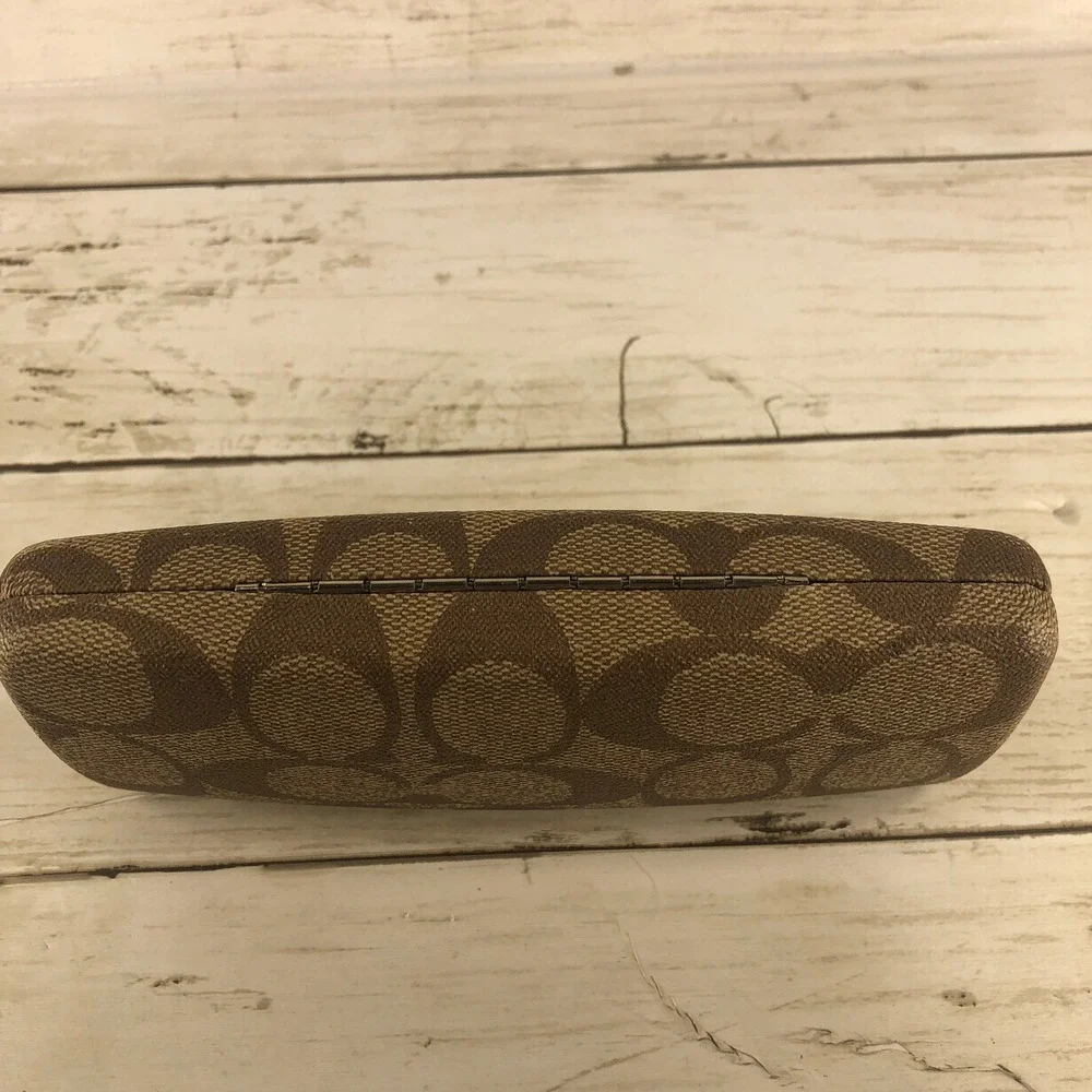 Coach Signature Monogram Hard Eyeglass Sunglasses Case Brown Tan Clamshell Logo